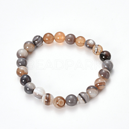 Natural Striped Agate/Banded Agate Beaded Stretch Bracelets BJEW-Q692-03J-1