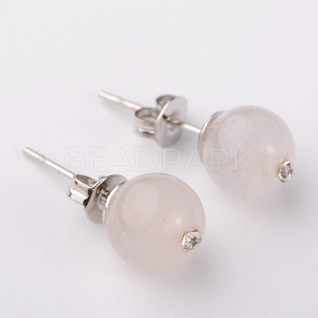 Gemstone Round Bead Ball Stud Earrings EJEW-JE01165-04-1