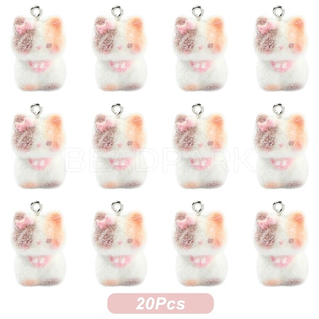 Cat Shape Flocky Opaque Resin Pendants RESI-YWC0002-04E-1