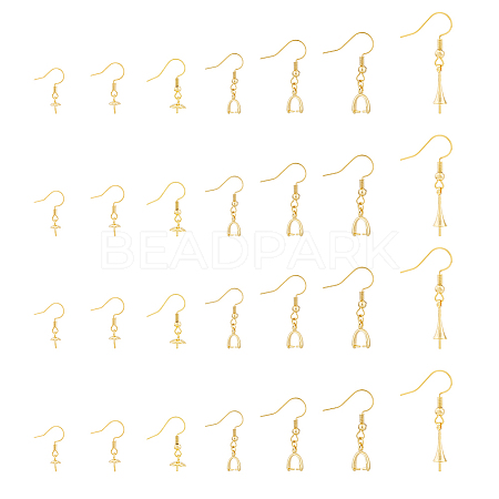 SUPERFINDINGS 28Pcs 7 Style Rack Plating Brass Earring Hooks KK-FH0005-79-1