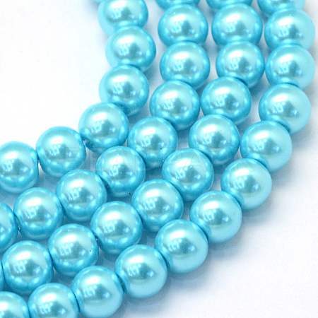 Baking Paint Pearlized Glass Pearl Round Bead Strands X-HY-Q330-8mm-48-1