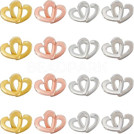 16 Sets 4 Colors Brass Two Loops Heart Interlocking Clasps for DIY Jewelry KK-FH0004-13-1