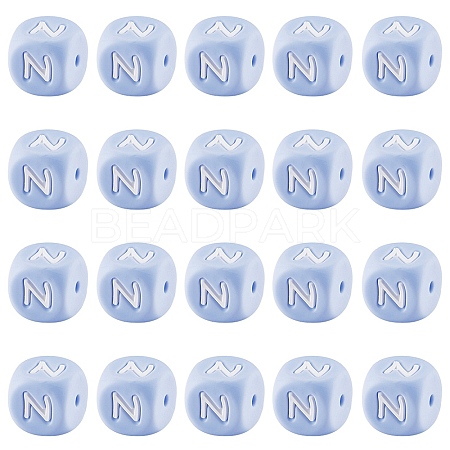 20Pcs Blue Cube Letter Silicone Beads 12x12x12mm Square Dice Alphabet Beads with 2mm Hole Spacer Loose Letter Beads for Bracelet Necklace Jewelry Making JX434N-1