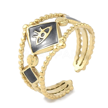 Ion Plating(IP) 304 Stainless Steel Enamel Rhombus with Eey Cuff Rings RJEW-L107-056G-02-1