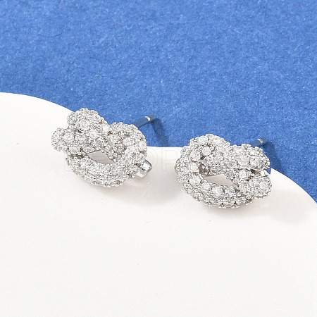knot Brass Micro Pave Cubic Zirconia Stud Earrings EJEW-C174-01P-06-1