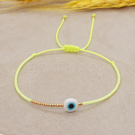 Adjustable Lanmpword Evil Eye Braided Bead Bracelet ZW2937-20-1
