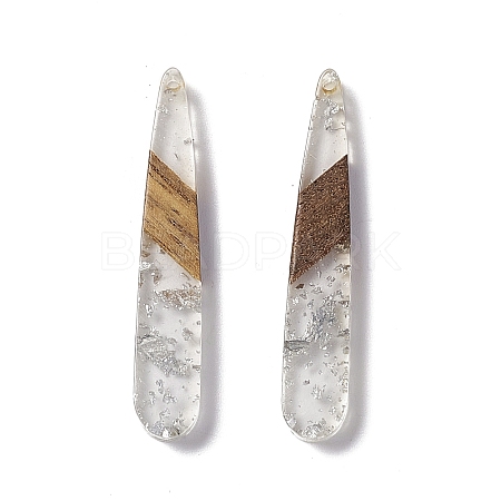Transparent Resin & Walnut Wood Pendants RESI-M027-12F-1