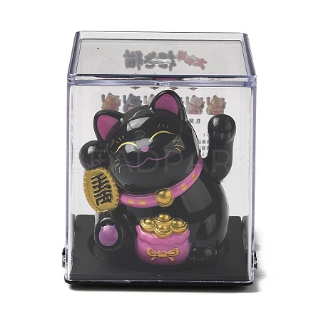 Plastic Solar Powered Japanese Lucky Cat Figurines DJEW-K023-01A-1