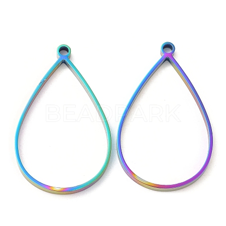 304 Stainless Steel Open Back Bezel Teardrop Pendants STAS-Z040-11A-RC-1