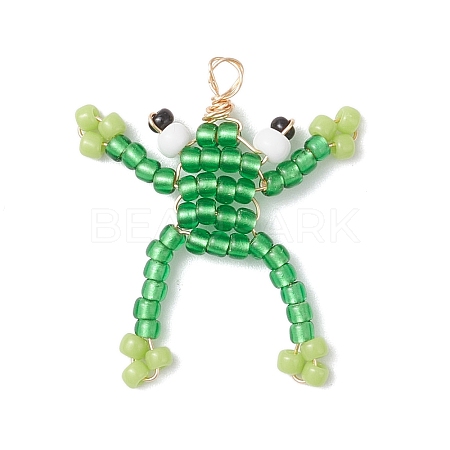 Glass Seed Beaded Frog Pendants PALLOY-MZ00990-1