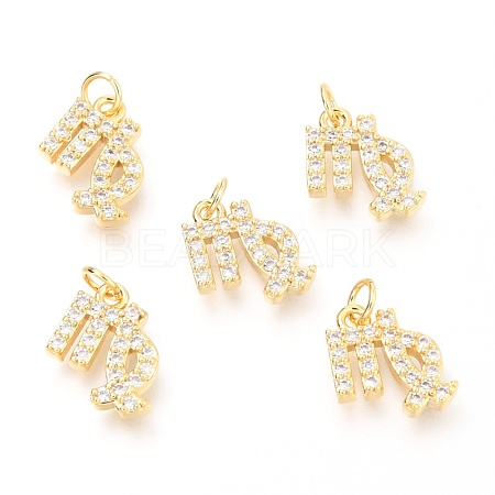 Brass Micro Pave Clear Cubic Zirconia Charms ZIRC-O036-30G-G-1