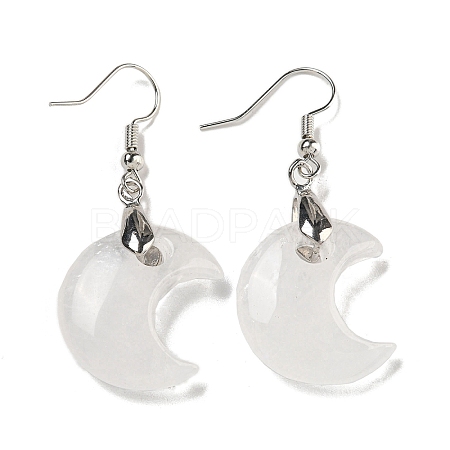 Rack Plating Moon Brass Dangle Earrings for Women EJEW-B064-02P-01-1