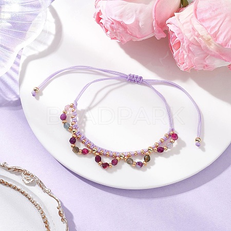 Flower Glass Seed Beads & Natural Agate Beaded Bracelets BJEW-MZ00222-02-1