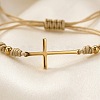 Adjustable 304 Stainless Steel Sideways Cross Link Handmade Braided Cord Bracelets with Brass Beads for Men Women HK4734-3