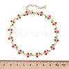 304 Stainless Steel Enamel Red Cherry Link Anklets for Women AJEW-AN00773-2