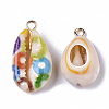 Printed Natural Cowrie Shell Pendants X-SSHEL-R047-02-B02-3