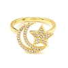 Clear Cubic Zirconia Moon and Star Open Cuff Ring for Women ZIRC-P096-15G-2
