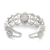 Rack Plating Heart Brass Micro Pave Cubic Zirconia Open Cuff Ring Settings X-KK-Z071-26P-3