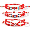 3Pcs Handmade Glass & Natural Lapis Lazuli & Synthetic Turquoise Rondelle Beaded Multi-layered Braided Bead Bracelets LO5991-1-1