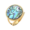Flat Round 304 Stainless Steel Paua Shell Cuff Rings for Women RJEW-G346-02G-01-4