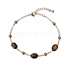 Real 18K Gold Plated Stainless Steel Natural Tiger Eye Handmade Chain Bracelets FW1421-3-1