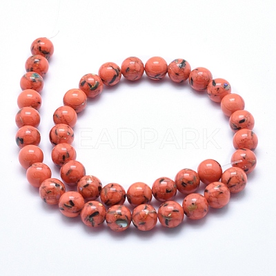 Sea Shell and Synthetic Turquoise Assembled Beads Strands G-G758-12-6mm-1