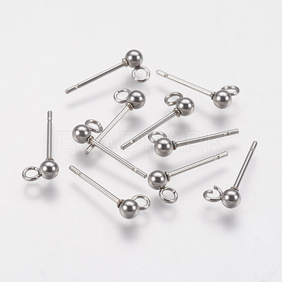 Non-Tarnish 202 Stainless Steel Ball Stud Earring Findings STAS-F141-06P-3mm-1