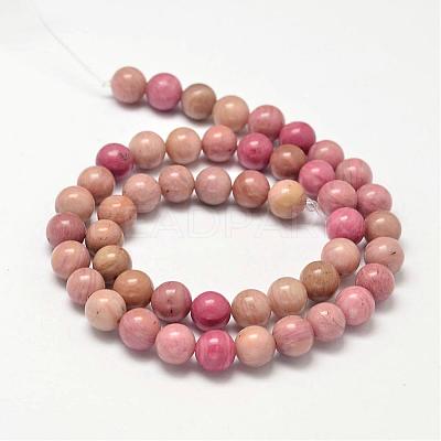 Round Natural Rhodonite Beads Strands G-K092-8mm-1