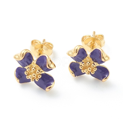 Brass Enamel Stud Earrings EJEW-H125-14B-G-1