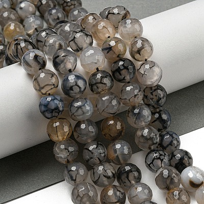 Faceted Natural Dragon Veins Agate Beads Strands G-F447-12mm-I03-1