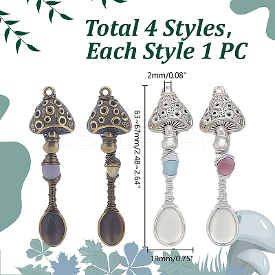 4Pcs Alloy & Natural Mixed Stone Pendants PALLOY-HY00094-1