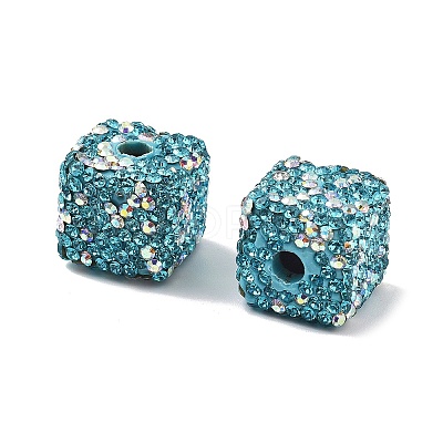 Cube Shape Polymer Clay Rhinestone Beads CLAY-NH0001-08C-1