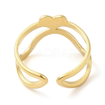 304 Stainless Steel Heart Open Cuff Ring for Women RJEW-I098-22G-1