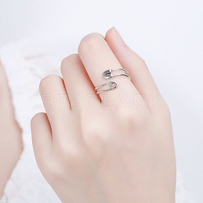 Pin Shaped 925 Sterling Silver Adjustable Cuff Rings for Women FS-WG4AD82-01-1