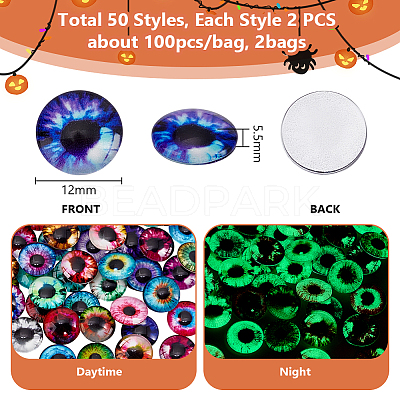 2 Bags Fluorescent Glass Cabochons GGLA-PH0001-74-1