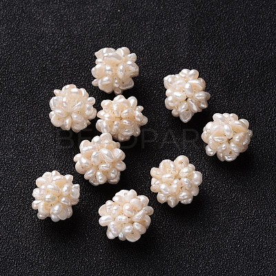 Round Handmad Natural Pearl Woven Beads PEAR-J002-01-01-1