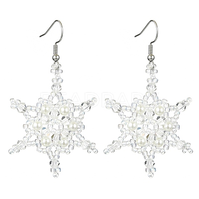 Christmas Snowflake Glass Seed Braided Dangle Earrings EJEW-MZ00236-01-1