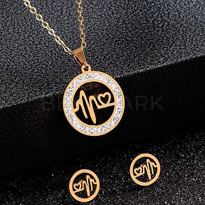 Ring 201 Stainless Steel Crystal Rhinestone Pendant Necklaces & Stud Earrings Sets FS-WGA12F6-10-1