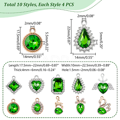 40Pcs 10 Style UV Plating Alloy Pendants ALRI-GA0001-07B-1