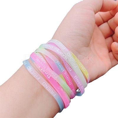 10Pcs 10 Colors Luminous Elastic Silicone Wristbands FS-WG75BF8-01-1