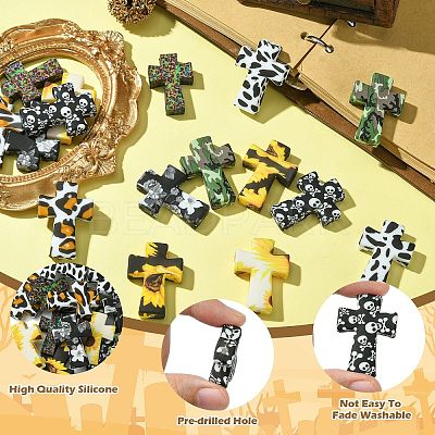 16Pcs 8 Styles Cross Silicone Focal Beads SIL-CJ0002-47-1