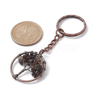 Brass Wire Wrapped Natural & Synthetic Mixed Stone Pendant Keychain KEYC-JKC00655-1
