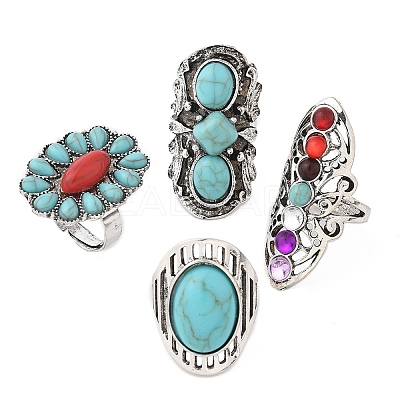 4Pcs Adjustable Alloy Finger Rings Sets RJEW-L131-02AS-1