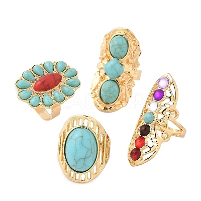 4Pcs Adjustable Alloy Finger Rings Sets RJEW-L131-02G-1