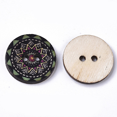 2-Hole Printed Wooden Buttons BUTT-ZX004-01A-04-1