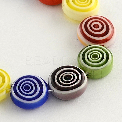 Flat Round Handmade Millefiori Glass Beads X-LK-R004-50-1