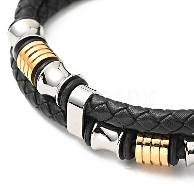 Cowhide Braided Double Layer Bracelet with 304 Stainless Steel Magnetic Clasps BJEW-H552-03PG-1