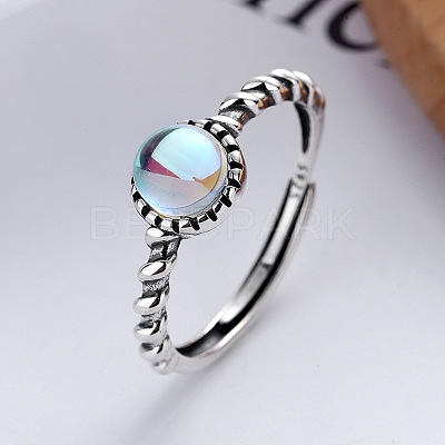 925 Sterling Silver & Natural Moonstone Adjustable Finger Rings FS-WG9EA45-02-1