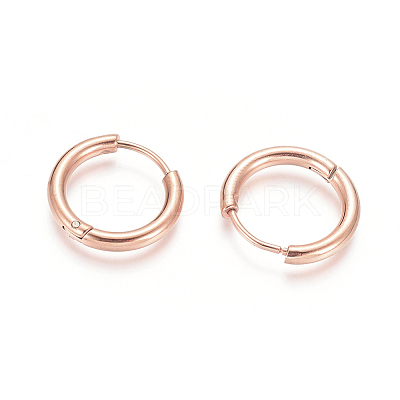 Ion Plating(IP) 304 Stainless Steel Huggie Hoop Earrings EJEW-F111B-17mm-RG-1