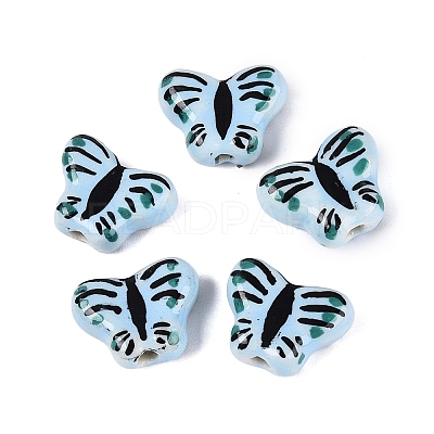 Hand Painted Butterfly Porcelain Beads PORC-Q006-05D-1